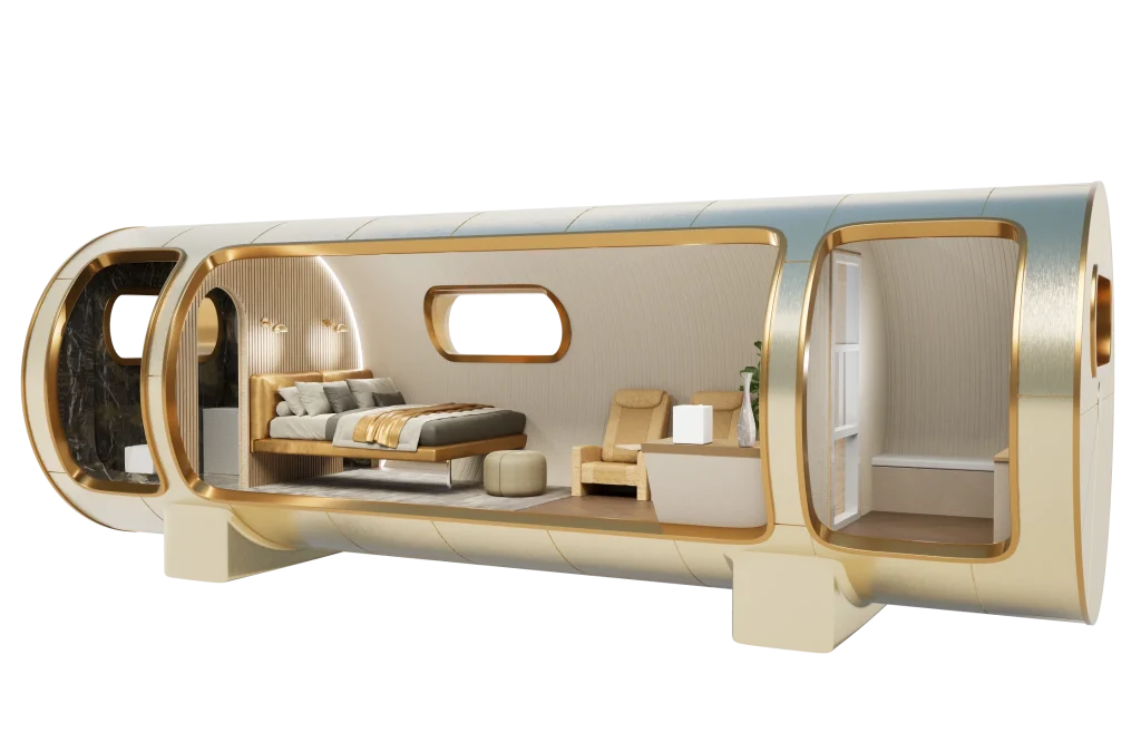 Innenansicht einer Normobarkammer mit Liegesitzen und LED-Beleuchtung